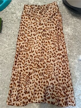 Free People Leopard Print Satin Maxi Skirt - Brown & Cream